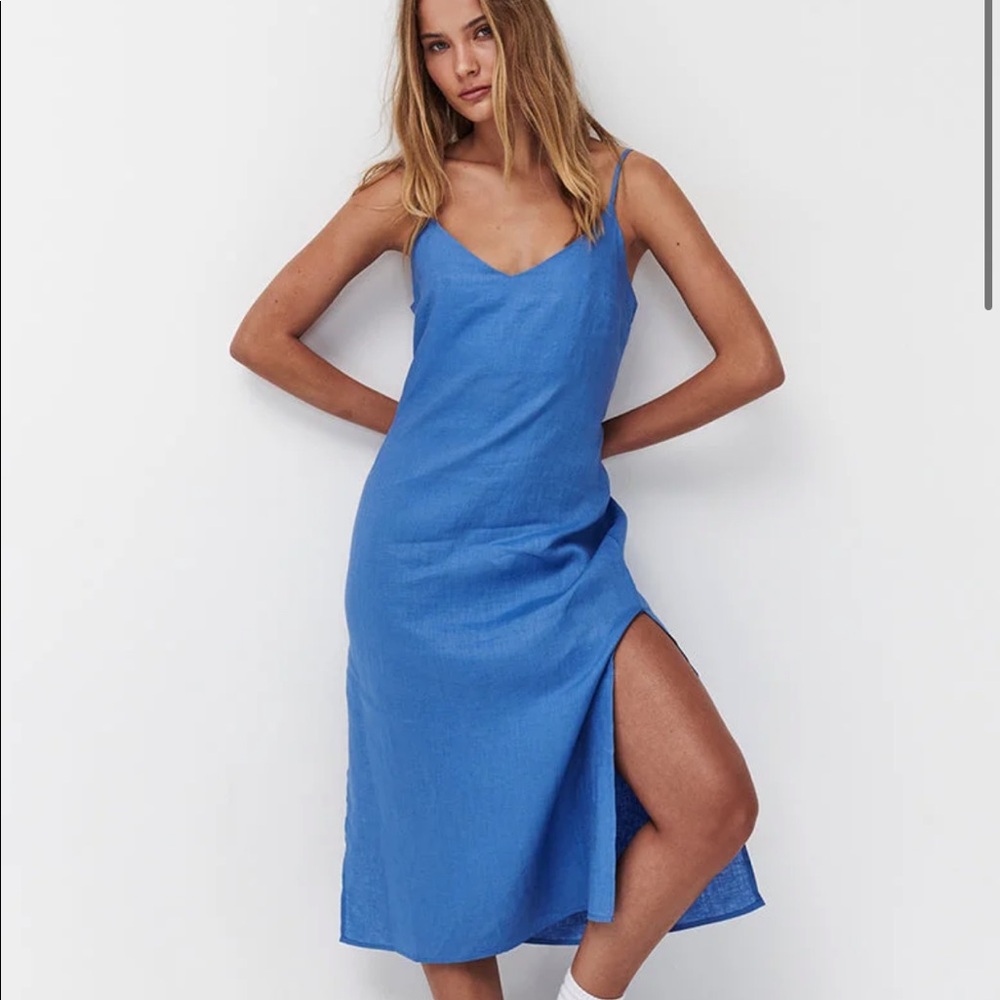 Blue Linen Midi Dress - Ghanda
